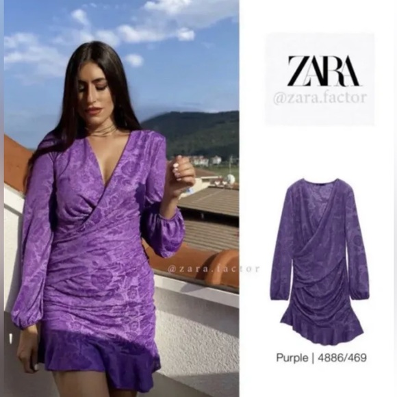 Purple jacquard Zara dress size medium new without tags - Picture 3 of 3